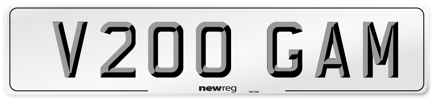 V200 GAM Number Plate from New Reg